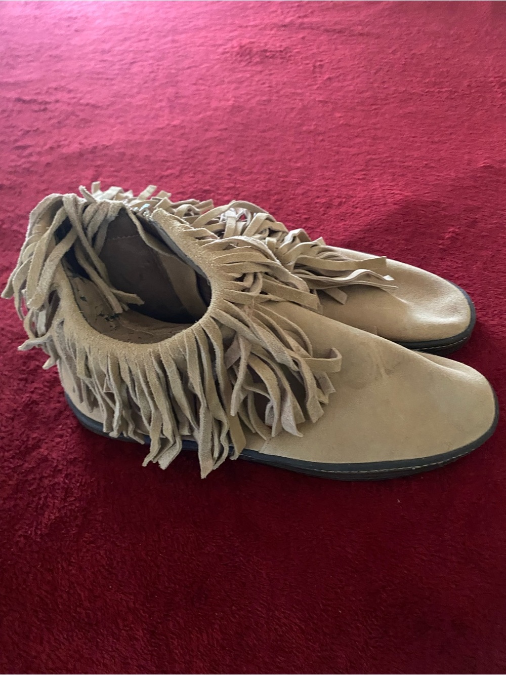 AEROSOLES Tan Suede Fringe Ankle Booties